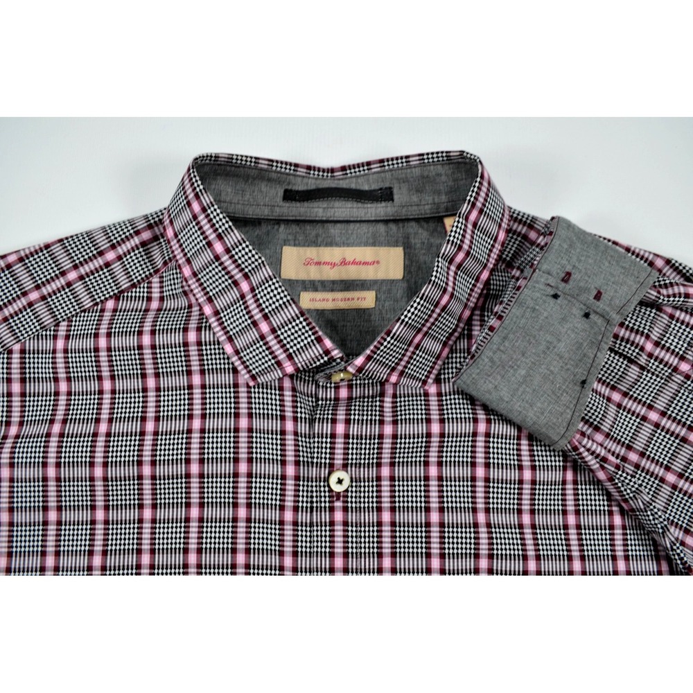 Tommy Bahama Island Modern Fit Shirt Men's XL Black White & Pink Checked L/S